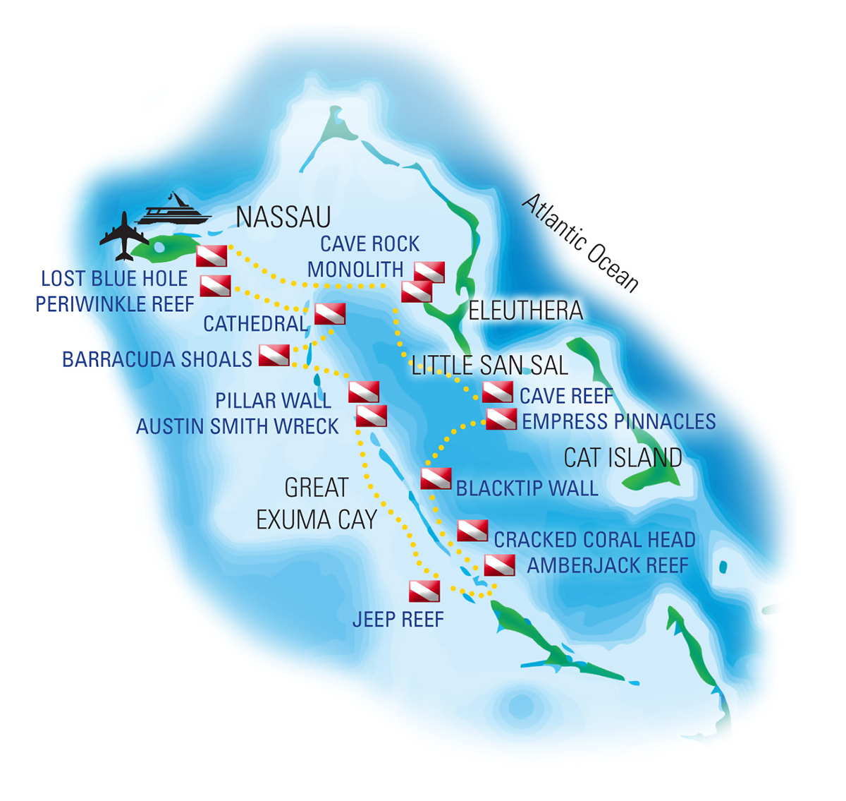 Bahamas Tiger- och hammarhaj safari, Map by Aggressor Liveaboard & Adventures